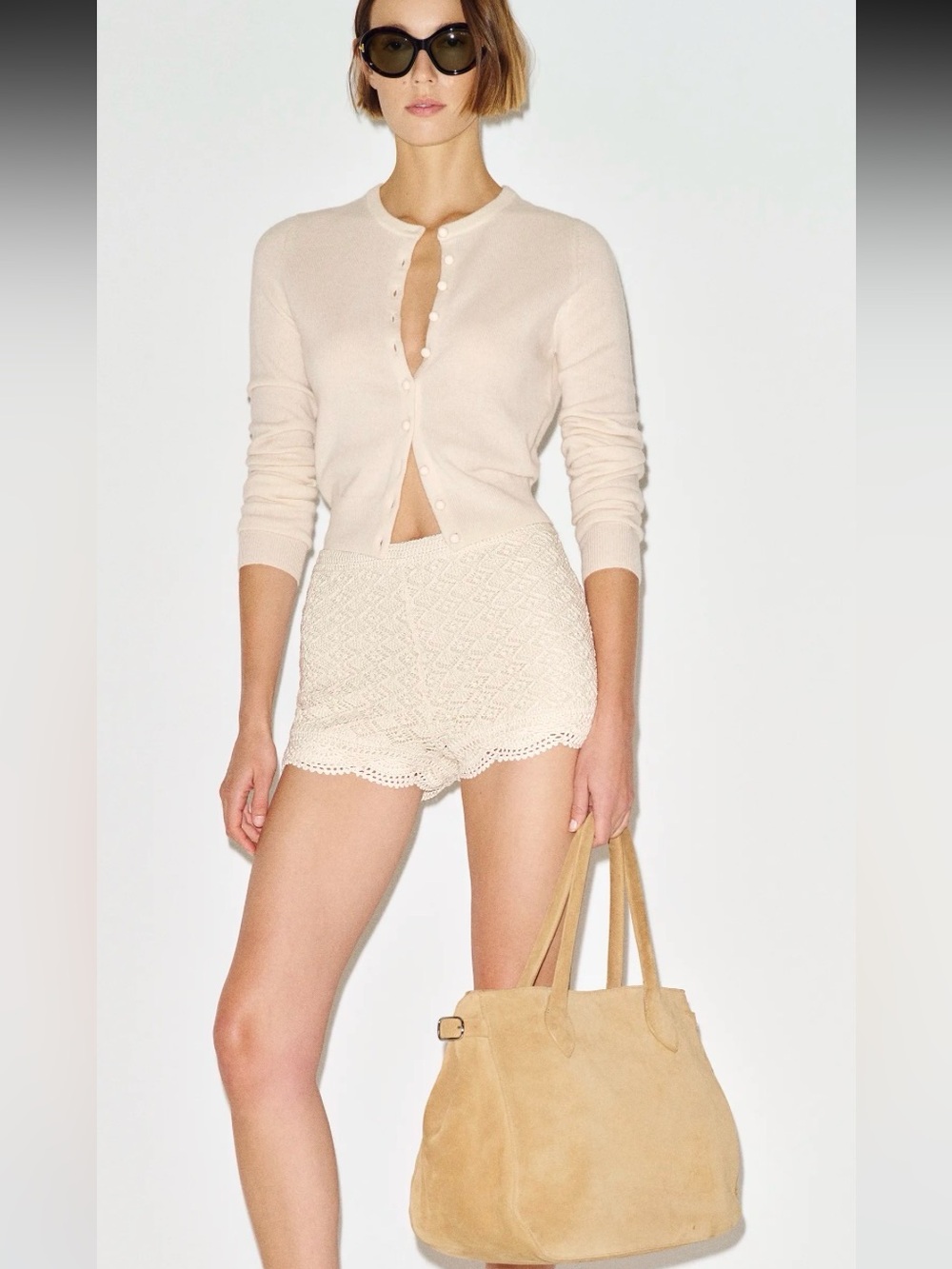 Reformation Cream Crochet High-Waist Shorts